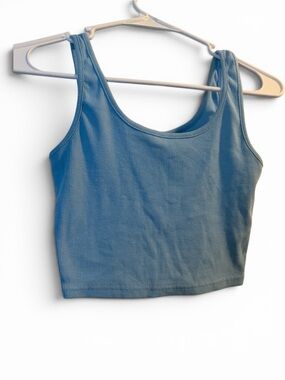 Blue Ribbed Crop Tank Top Scoop Neck Stretch Basic Women’s Small